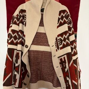 American Vintage Cream and Brown Patterned Sweater